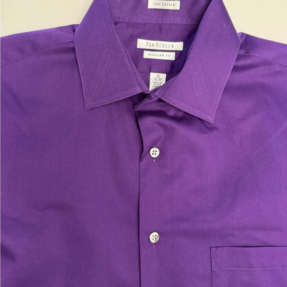 Van Heusen Men’s Dress Shirt 15” Purple Button Up Collared Lux Sateen 32/33 - Picture 4 of 9